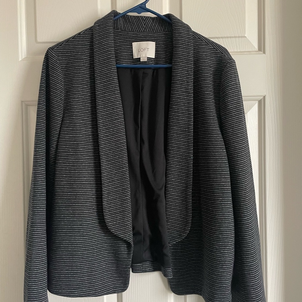 Loft Stretch Stripe Knit Open Blazer Size Large